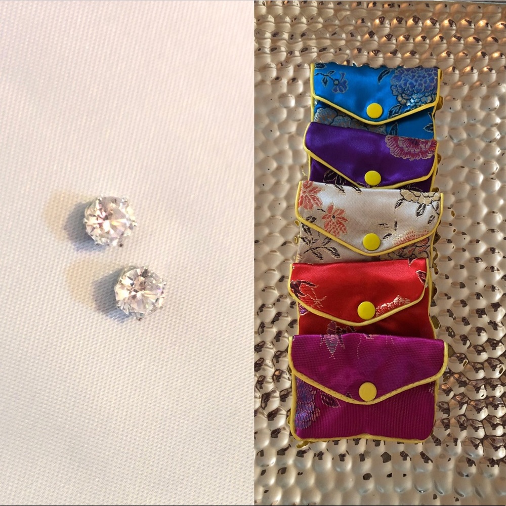 3/$10 (1/4”) Crystal Stud Earrings w/ Satin Bag
